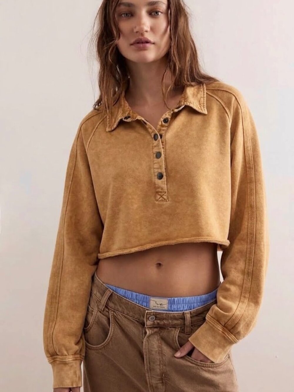 FP Movement Cropped Polo Henley Top M Gorpcore Grunge Athleisure
